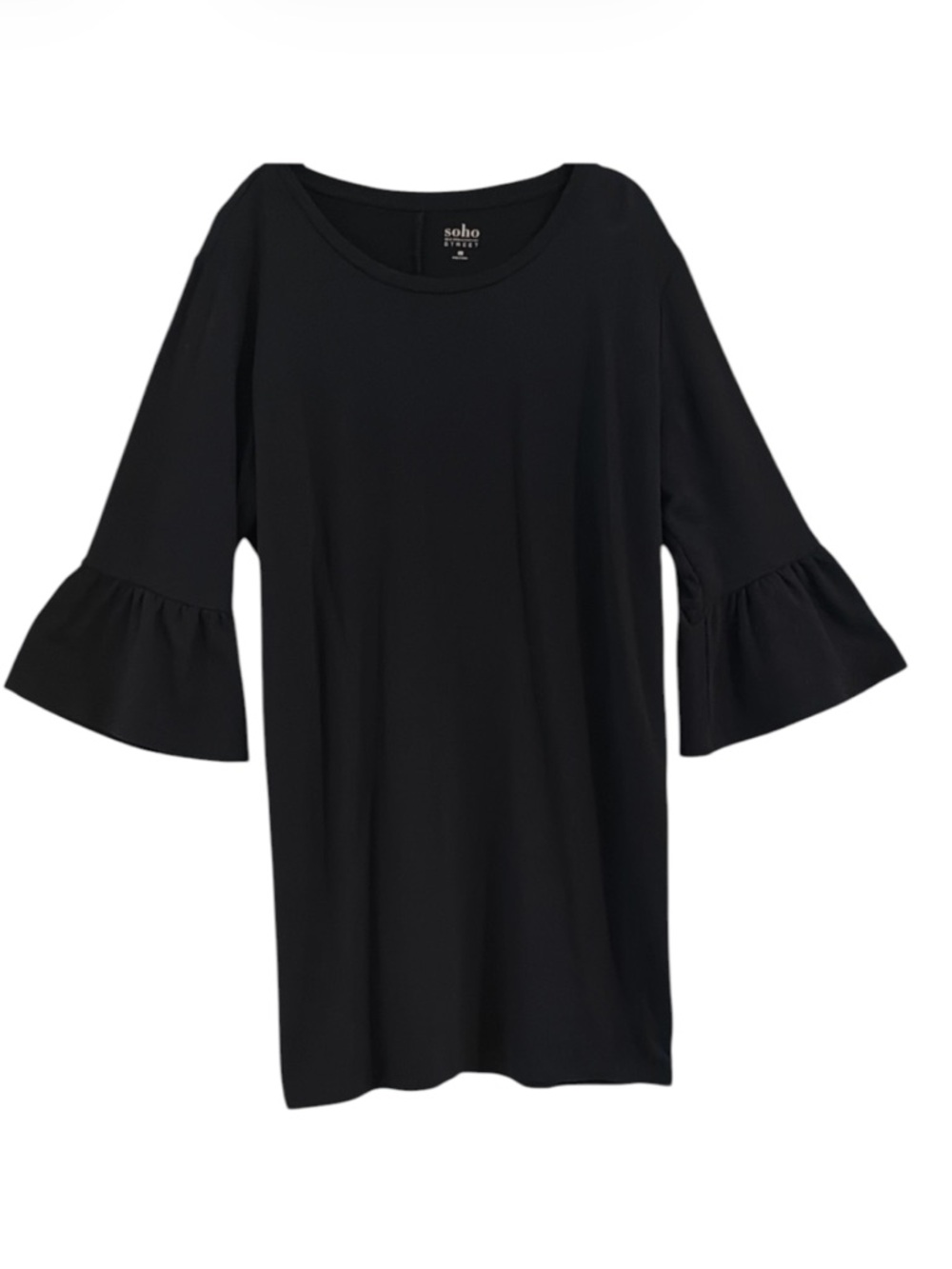 SOHO STREET New York & Co Black Ruffled Bell Sleeve Shift Mini Dress Size XL
